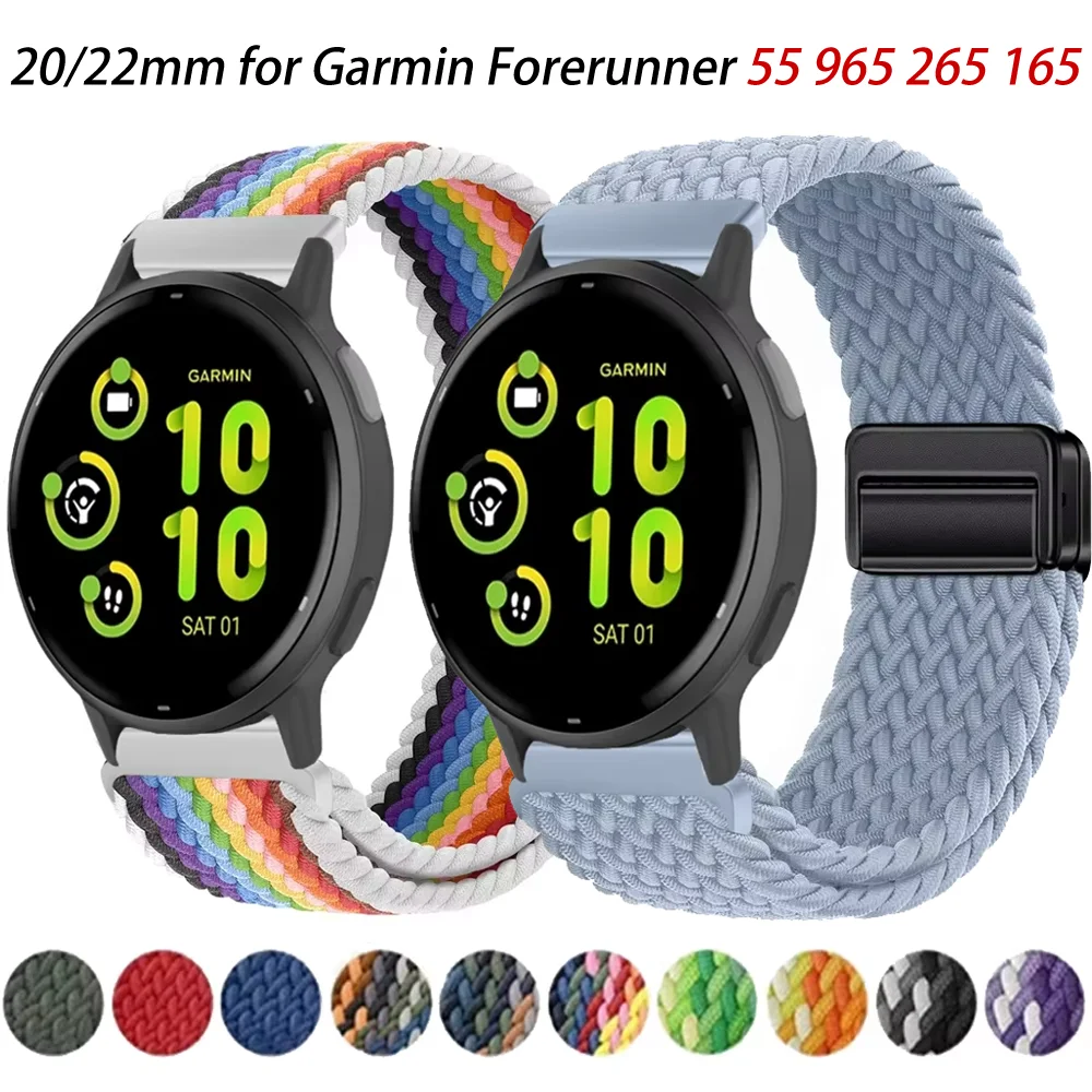 

20/22mm Sports Nylon Strap for Garmin Forerunner 55 965 265 165/Venu 3 Magnetic Band Garmin Vivoactive 5/Active 5/Vivomove Trend