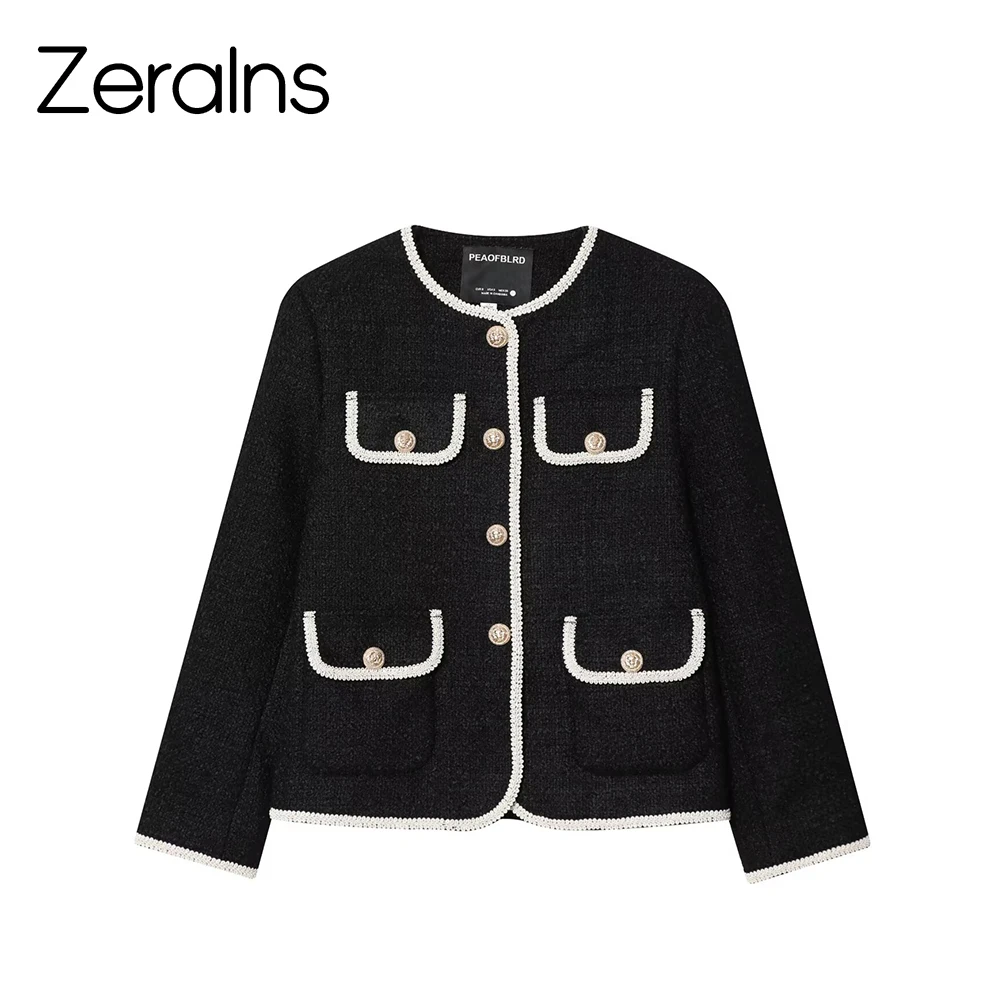 

ZERAINS, повседневная куртка с небольшим ароматом во французском темпераменте, контрастного цвета, с круглым вырезом, весенний новый кружевной грубый шерстяной топ