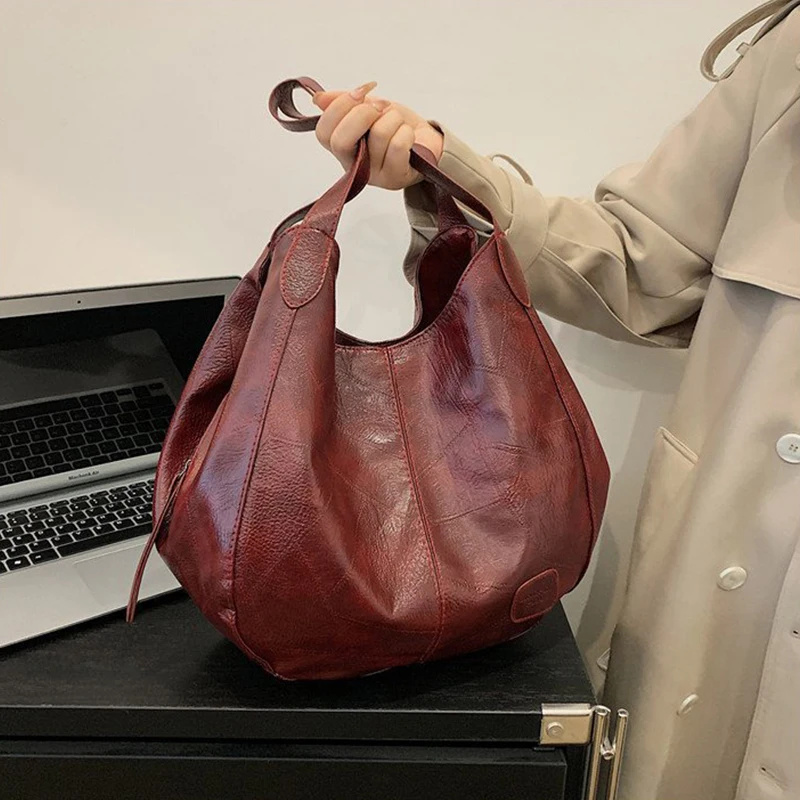 Vintage Women's Bag PU Leather Large Capacity Marble Grain Shoulder Bag Daily Commuter Handbag Shopping Totes