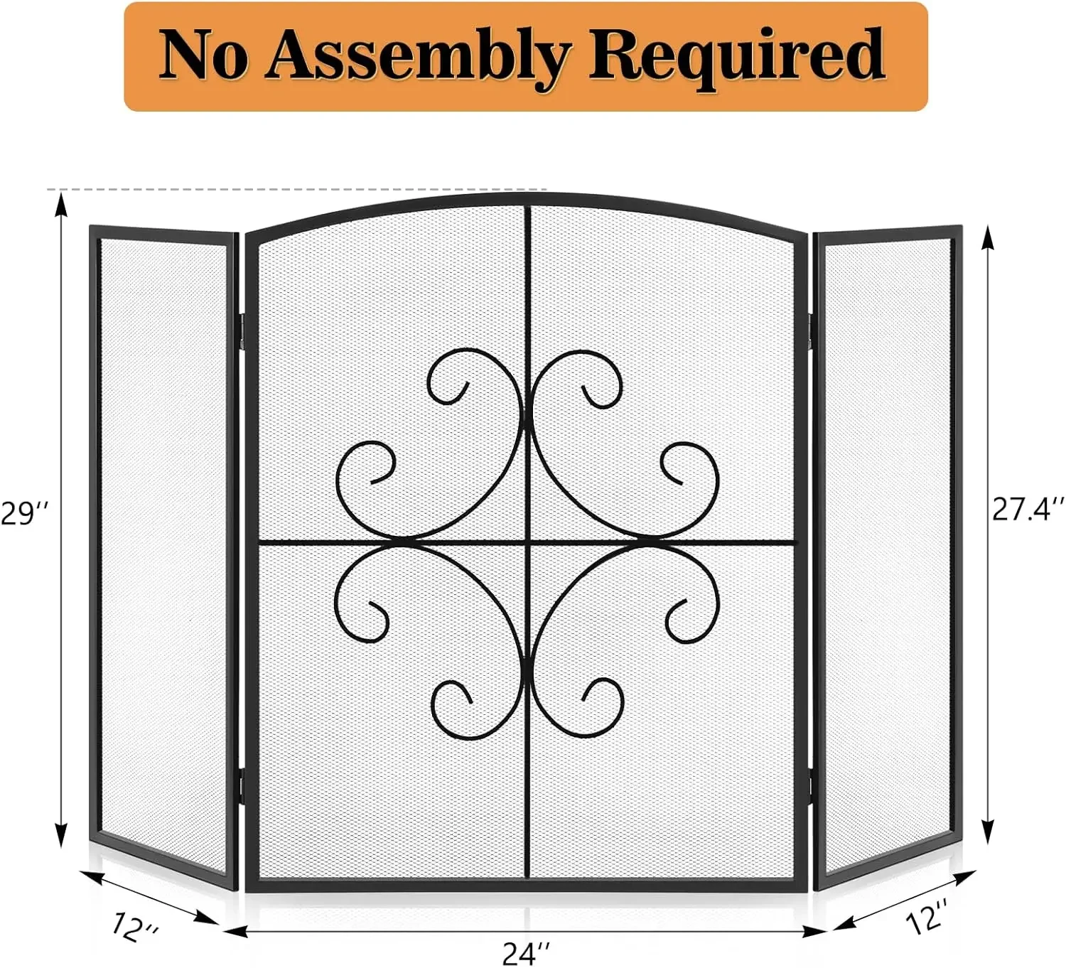 3 Panel Fireplace Screen 48