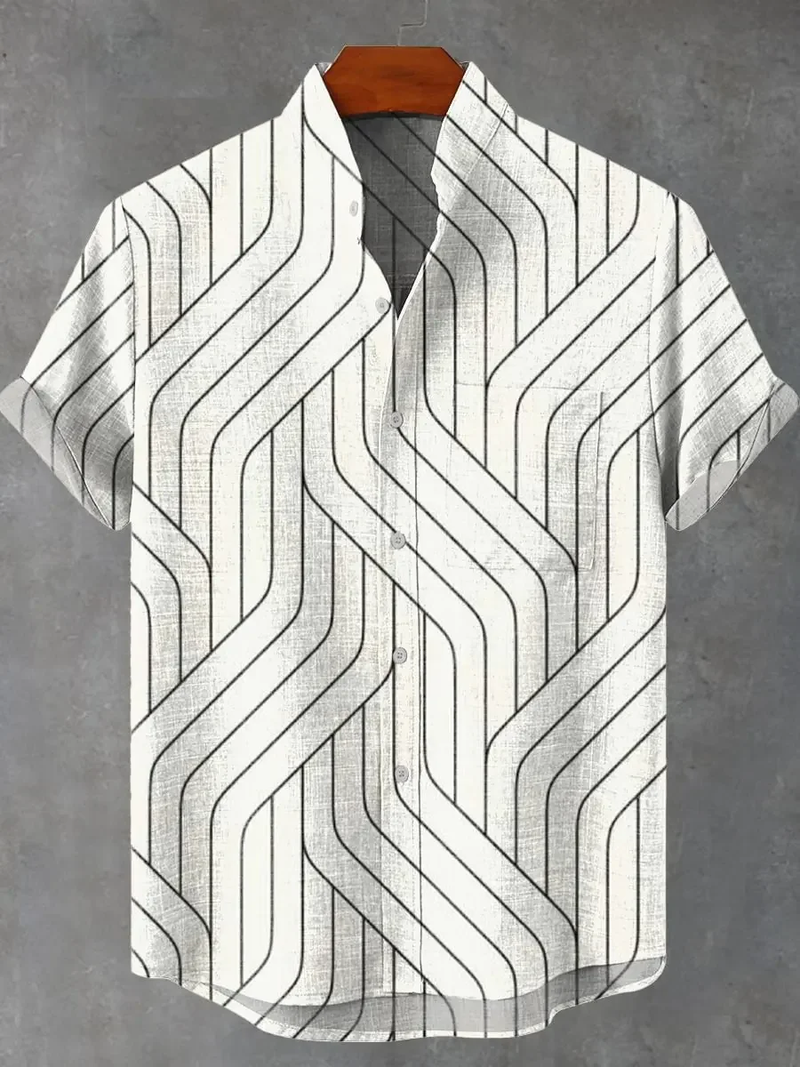 

Мужская летняя рубашка 2026 года: новая, комфортная, с коротким рукавом, элегантным симметричным графическим принтом, повседневная гавайская рубашка