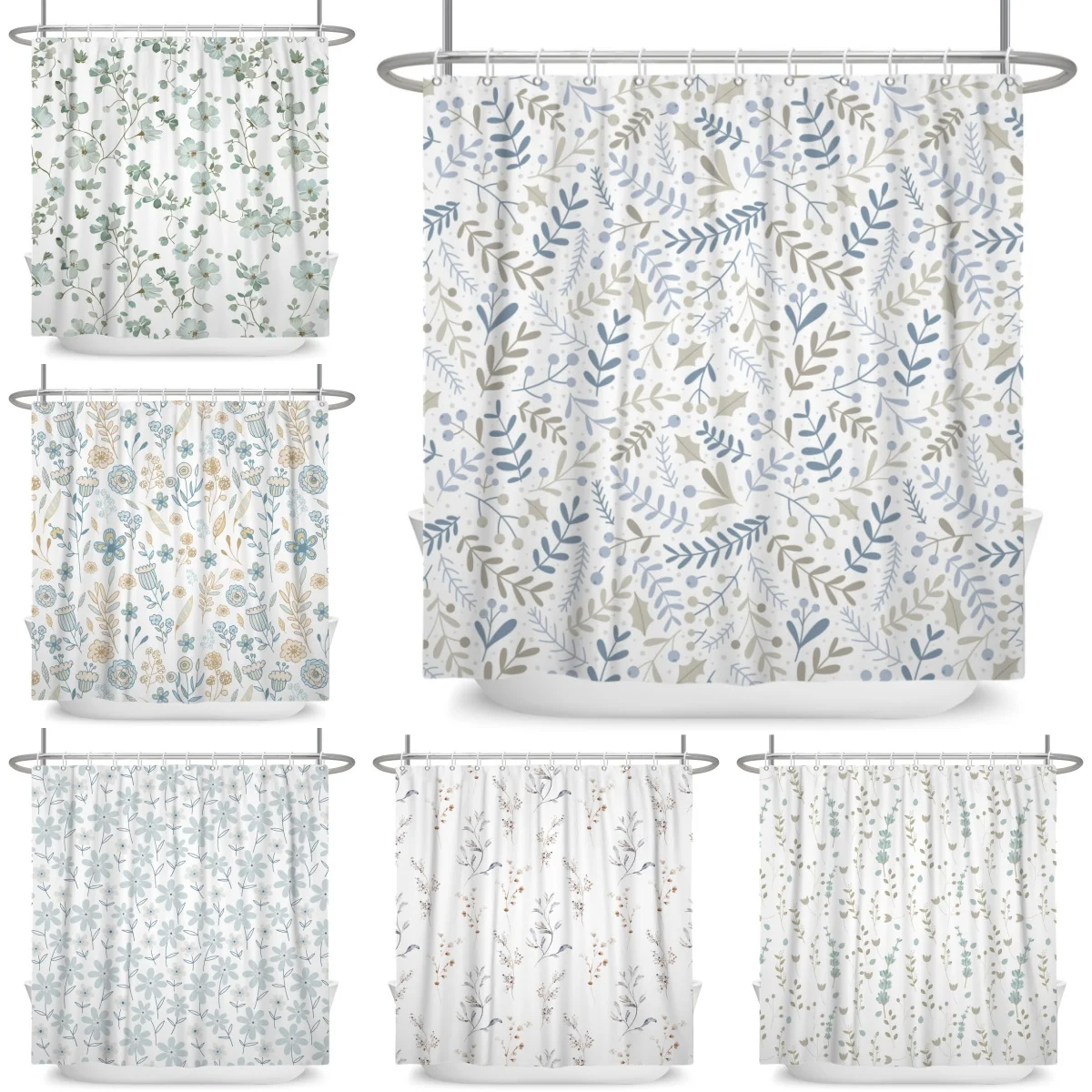 

Минималистичная занавеска для душа с растительным узором, пастельные цвета, водонепроницаемая, для декора ванной комнаты, полиэстер, с крючками
