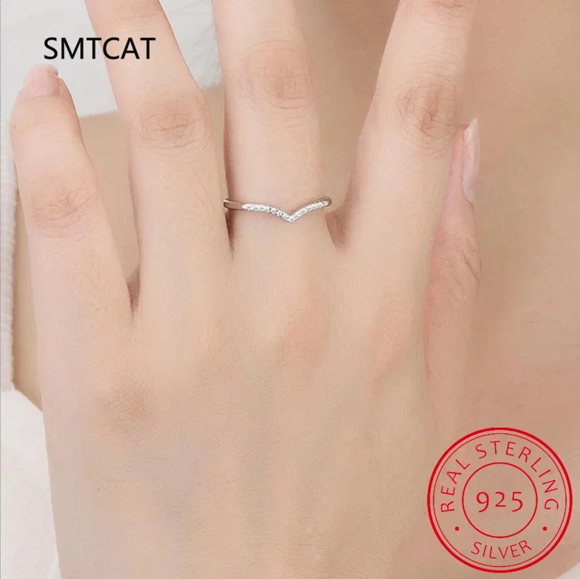 Moissanite D Color Round Cut 925 Sterling Silver V Shape Stackable Wedding Ring for Woman Yellow Rose Gold Plated