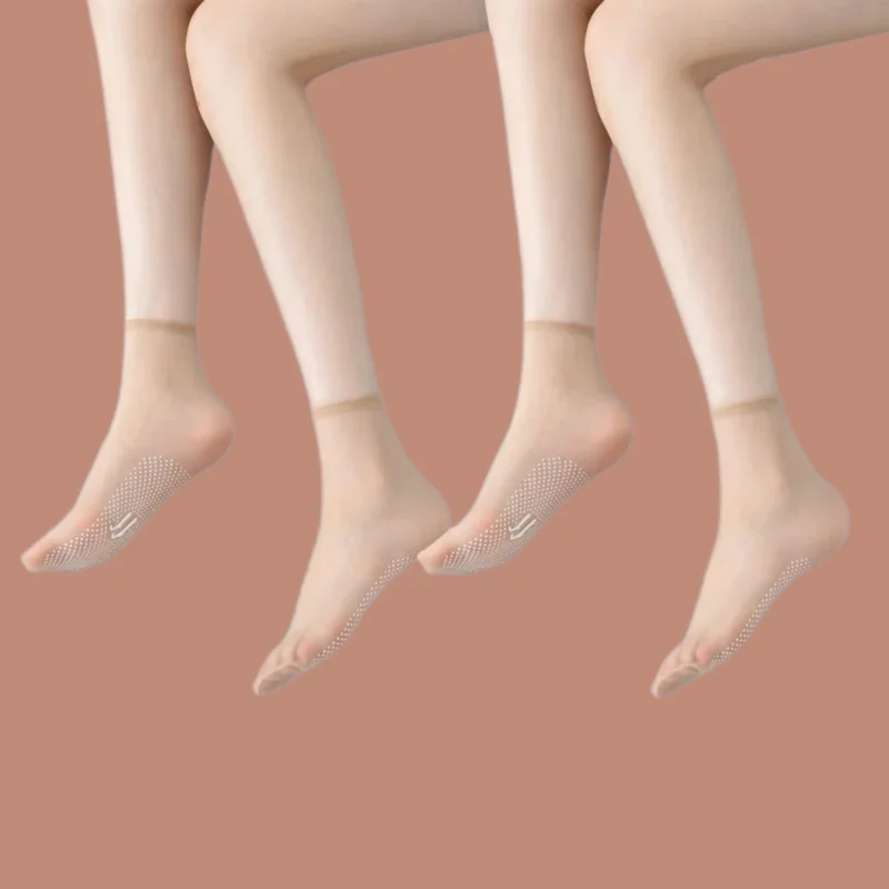 

5/10 Pairs Invisible Summer Mid-tube Flesh-colored Socks Anti-slip Silk Stockings Thin Girls' Crystal Summer Anti-snagging Socks