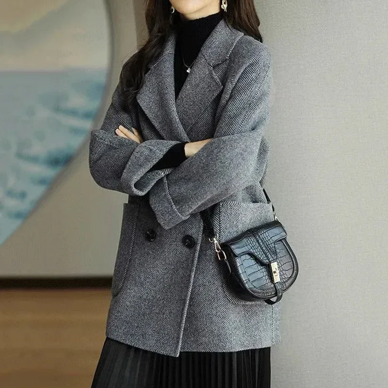 2025 Medium-length Wool Women Coat Autumn and Winter Thickened Warm Coat Loose Thin Tweed Trench Big Yards Coat Jacket Female
