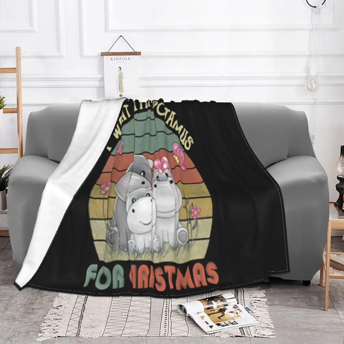 Premium I Want A Hippopotamus For Christmas Hippo Sunset Gift Promotion Good Quality Throw Blanket