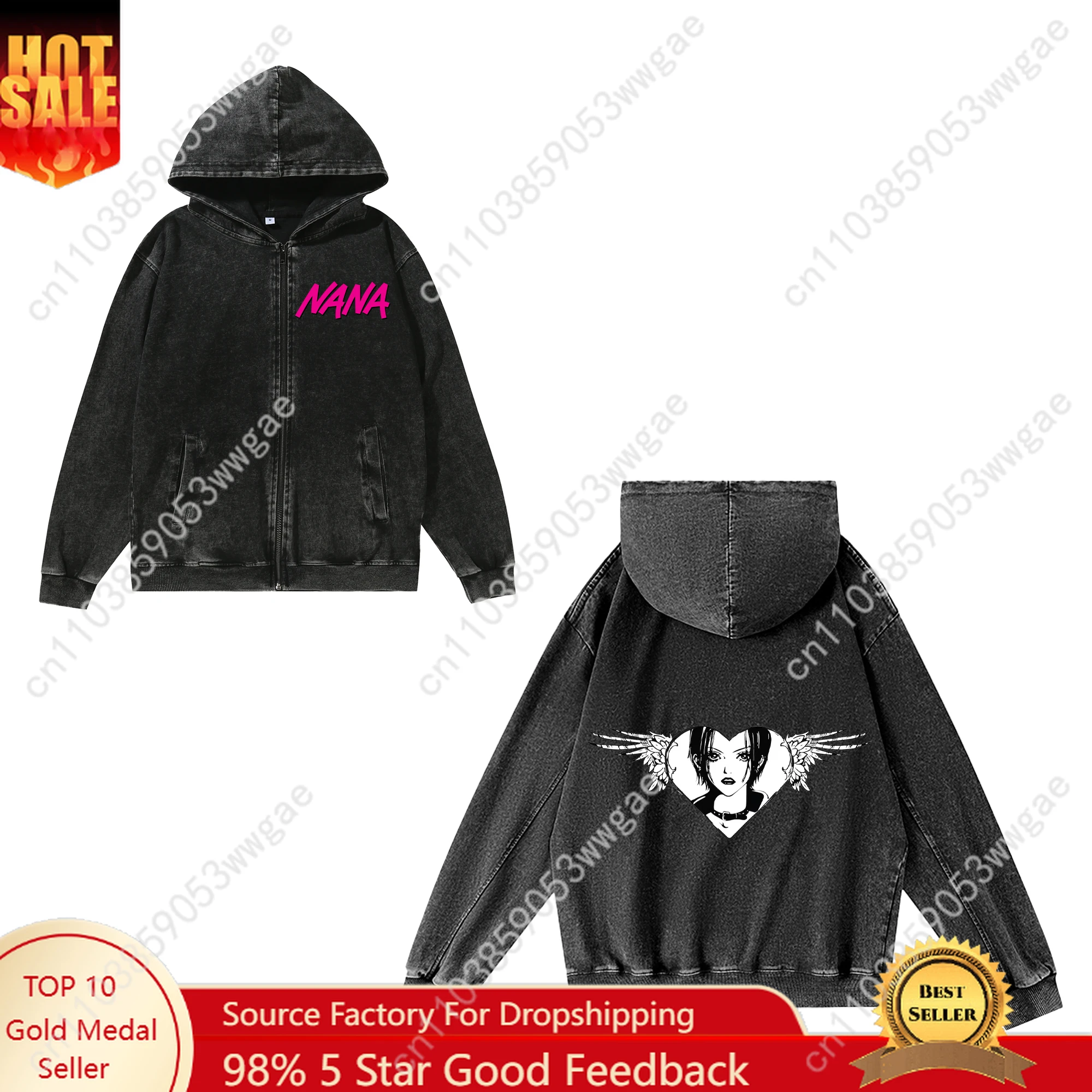 

NANA Zipper Sweatshirts Man Woman Retro Hoodies Vintage Pullover Sweat Shirt with Pocket Full Zip Fashion Customized Jacket Tops