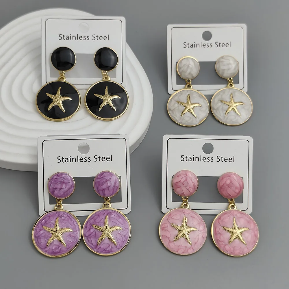 

Charming starfish colored enamel 18K women's earrings, waterproof and non-fading stainless steel, wedding party gift