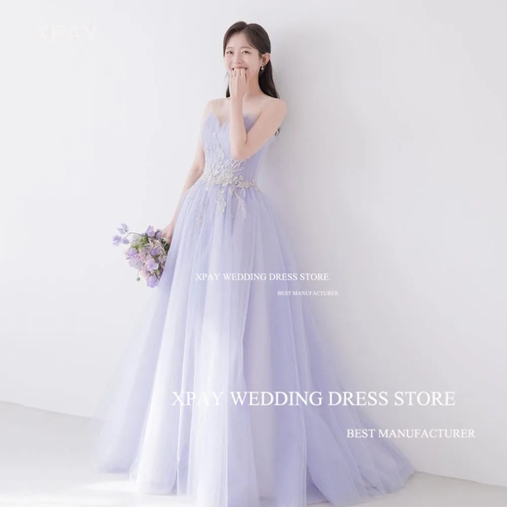 

XPAY Elegant Violet Korea Evening Dresses Wedding Photos Shoot Fairy Tulle Lace Prom Gowns Custom Corset Wedding Party Dress