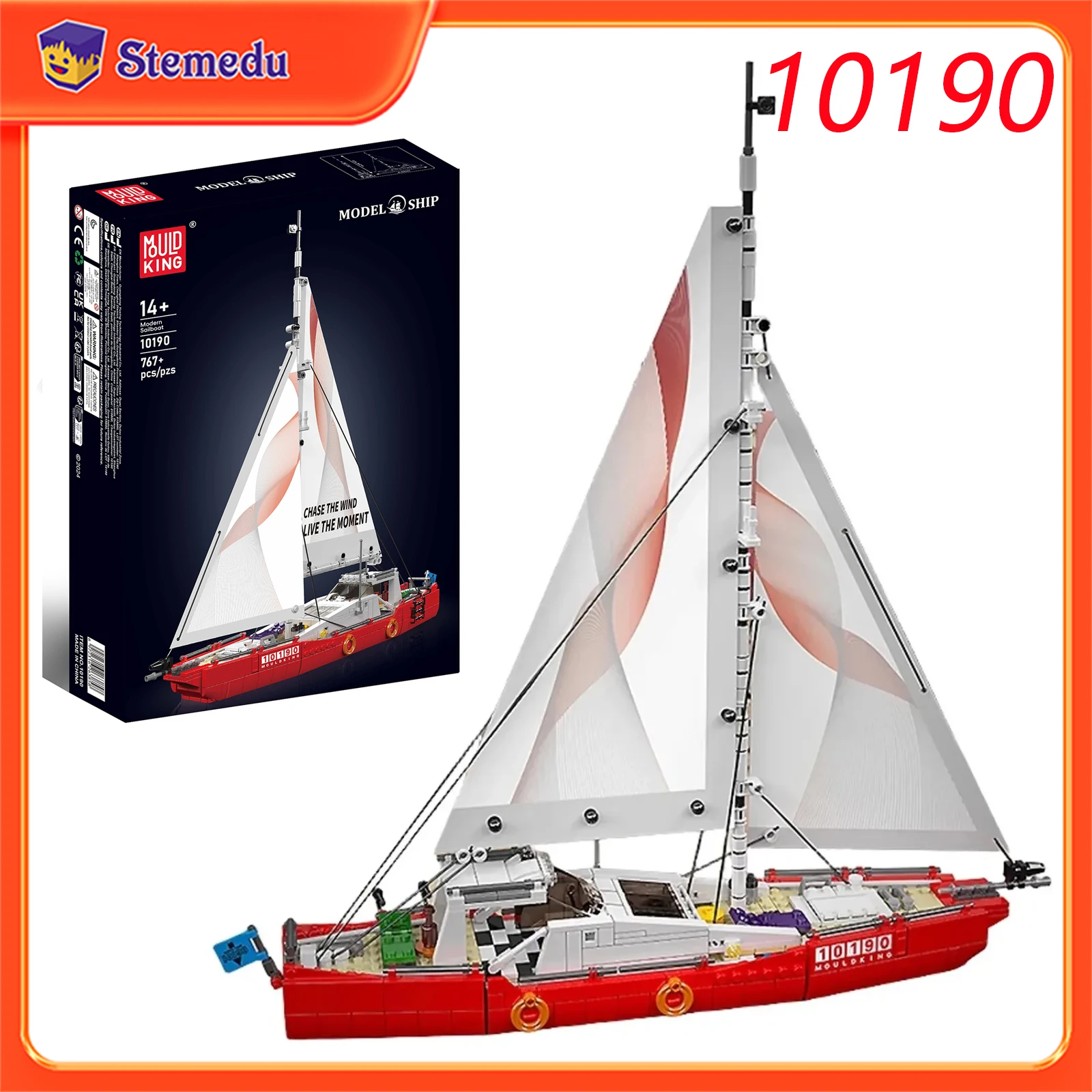 

Mould King 767PCS Creative 10190 Modern Twin-Mast Sailing Ship Building Blocks Toy STEM Educational Exploration Ship Model Kit