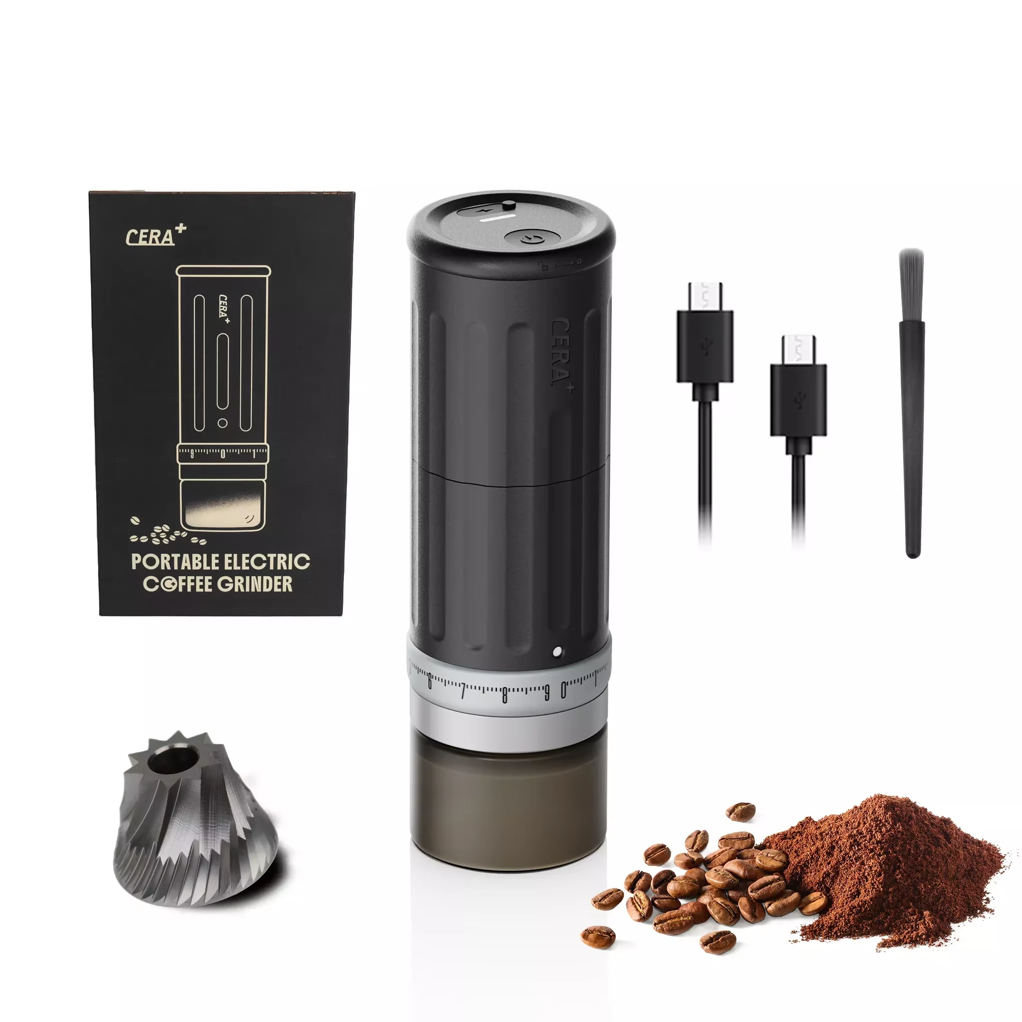 STLF CGE03 Portable Rechargeable Electric USB Coffee Grinder Aluminum Automatic with 10-Star Burr Core for Travel Use in Hotels