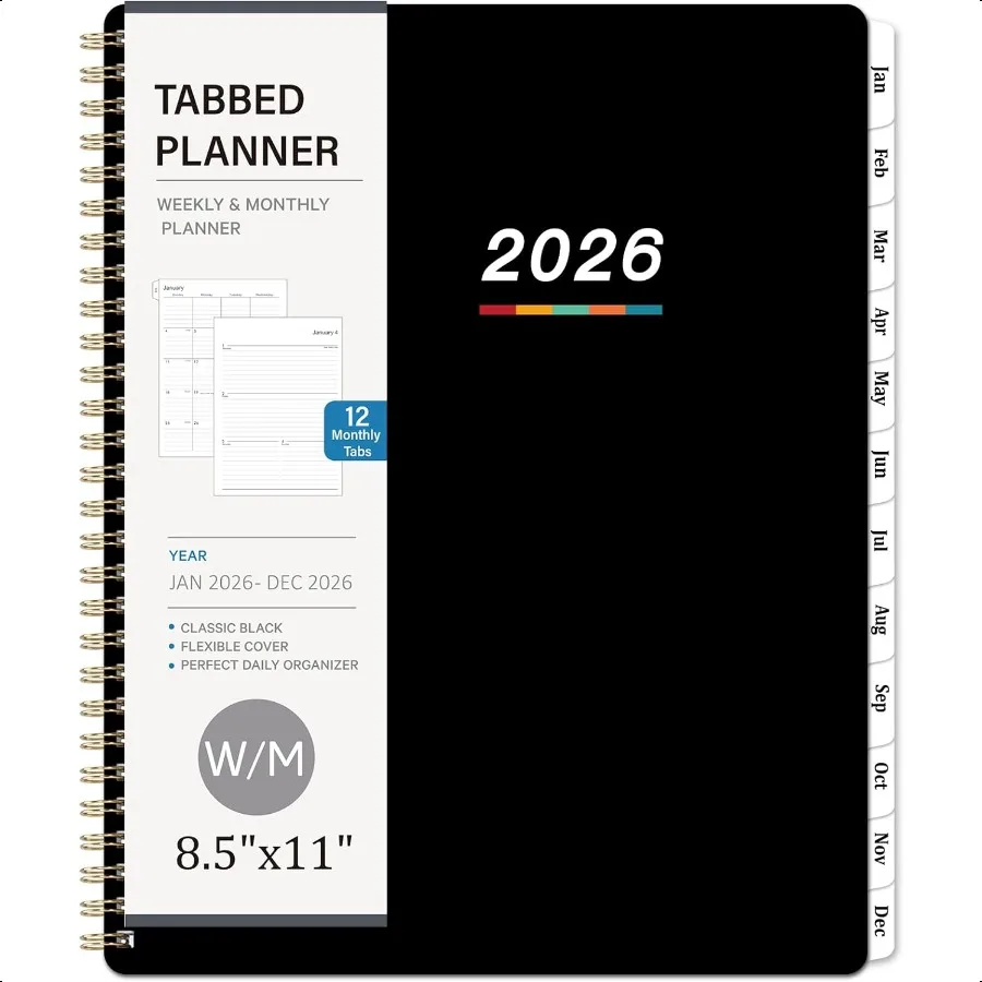Planner 2026 Jan. 2026 Dec. 2026 2026 Planner Weekly and Monthly 8.5 x 11 Calendar Planner 2026 with Monthly Tabs Spiral Bindin