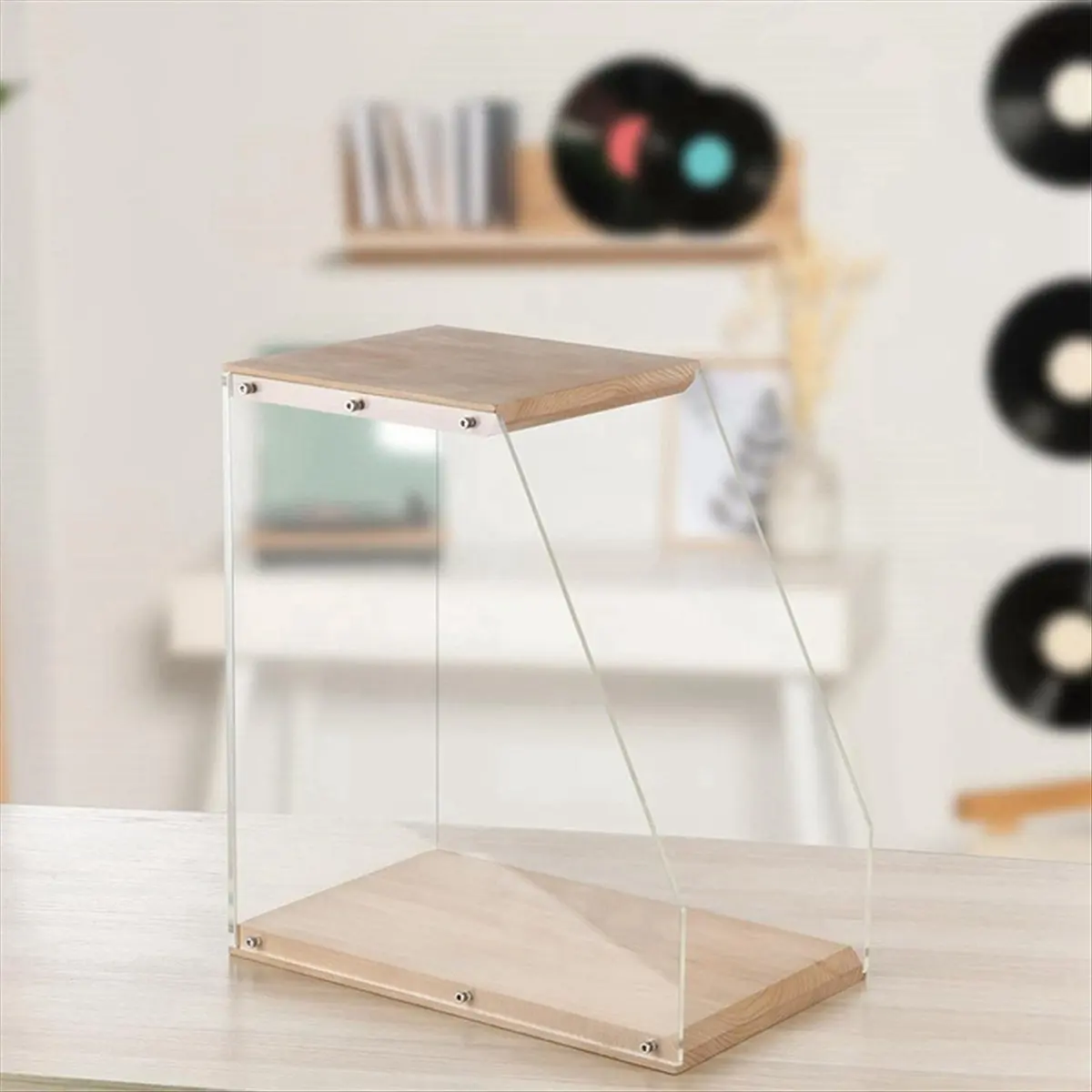 &A11I Record Storage Holder Solid Wood Display Rack Holds 40+ Album Desktop Organizer Stand for Books Magzines Files