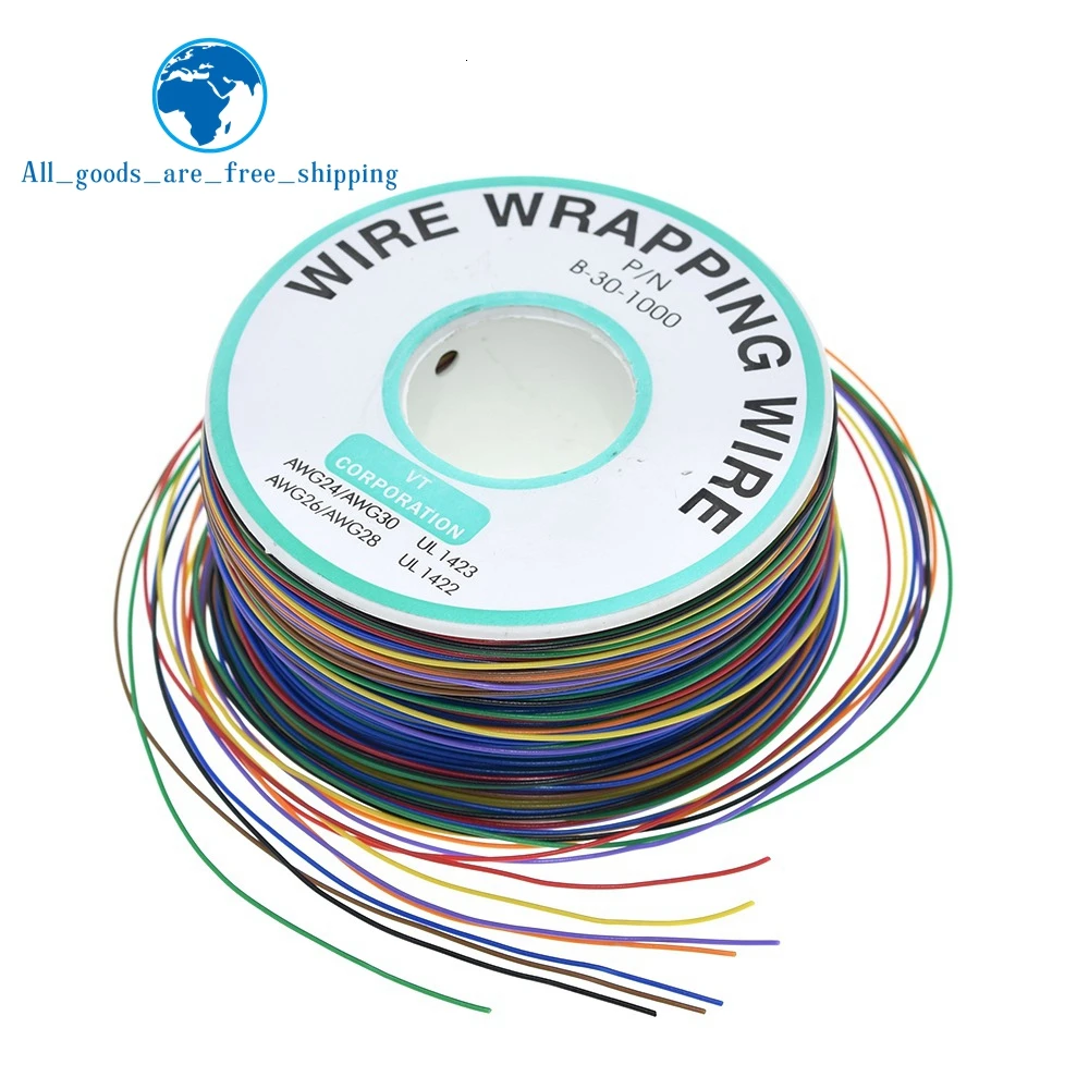 TZT Wrapping Wire 8 30AWG Insulation Wire B-30-1000 UL1423 0.25mm Tinned Copper Solid PVC Cable Breadboard Jumper Wire Connector