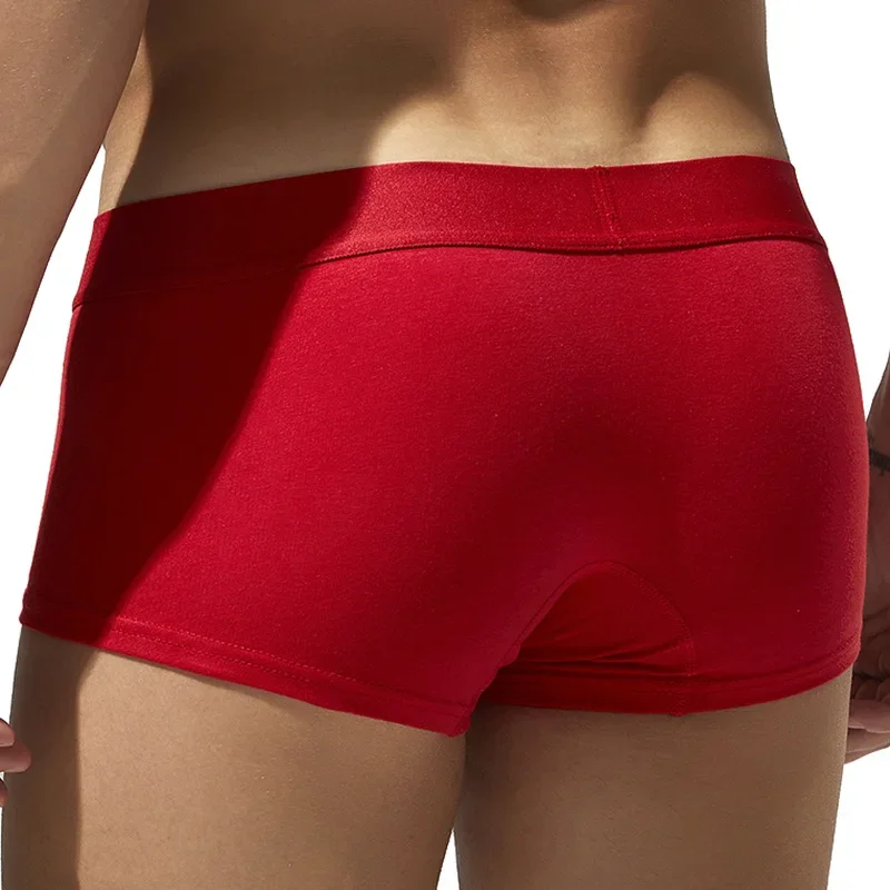 Men's U Convex Pouch Underwear for Young Low Waist Red Single-layer Boxer Shorts Teenager Fashion Bottom Lingerie Boy Underpants