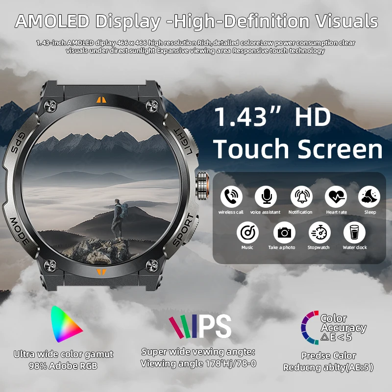 Jam Tangan Pintar Luar Ruangan GPS Baru Jam Tangan Pintar Pria 466*466 Ultra HD AMOLED Jam Tangan Pintar Kompas Panggilan Bluetooth Denyut Jantung IP68 Jam Tangan Pintar Olahraga Pria