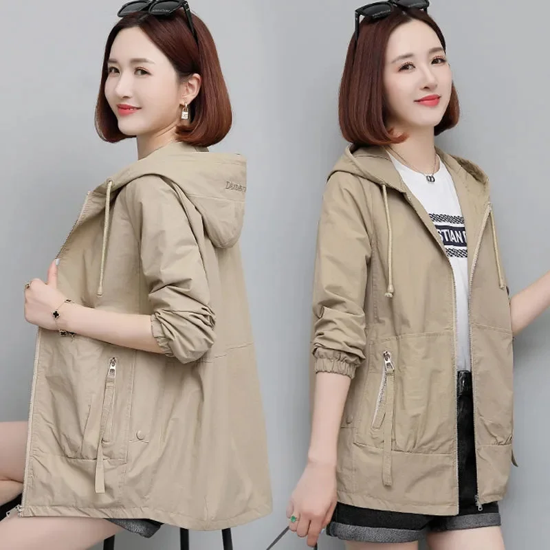 2024 NEW Autumn Women\'s Jacket Windbreaker Female Hooded Casual Basic coat Loose Jackets Outerwear