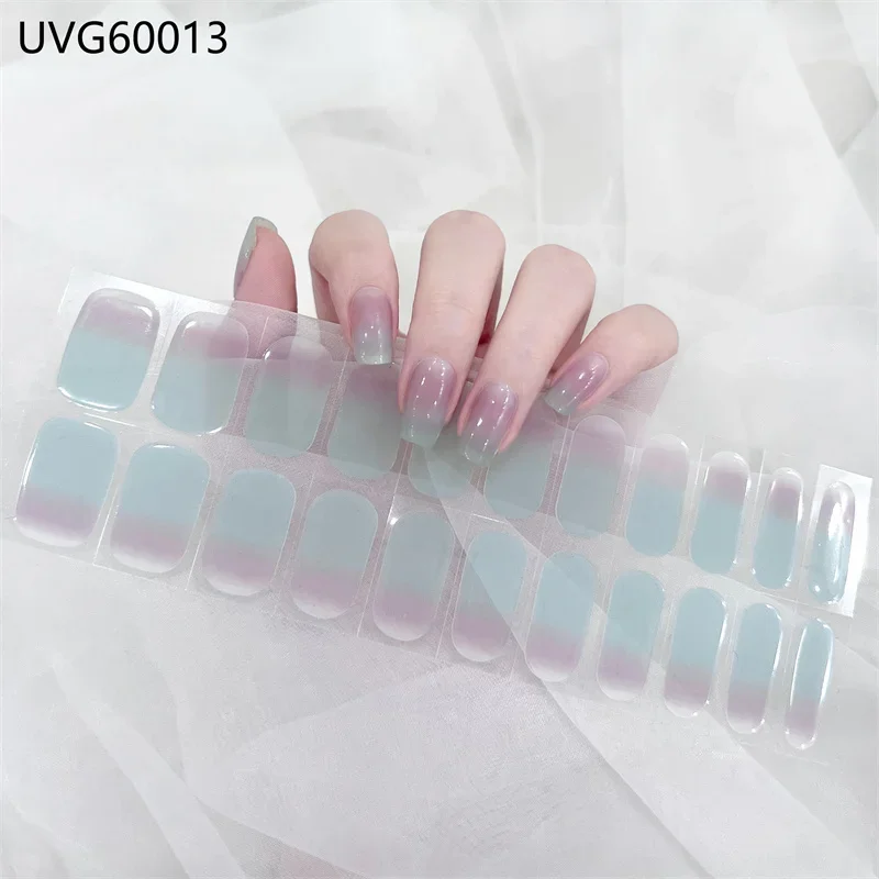 Gel Nail Stickers Curing UV Lamp Full High Quality Semi-Cured Gel Nail Strips Adhesive Long Lasting Nail Art Decoration Tips