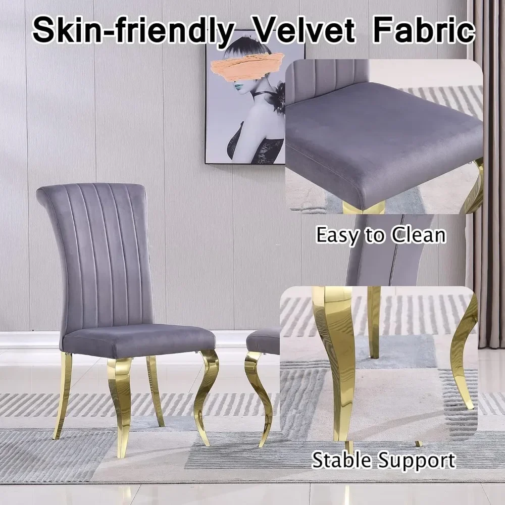 70 inch modern platinum imitation marble dining table set, 5-piece rectangular kitchen dining table set