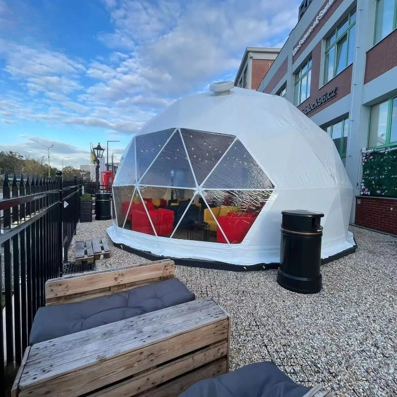 Custom 6m Diameter Geodesic Dome Tent Outdoor Glamping Hotel House with PVC Roof Cover and Private Bathroom