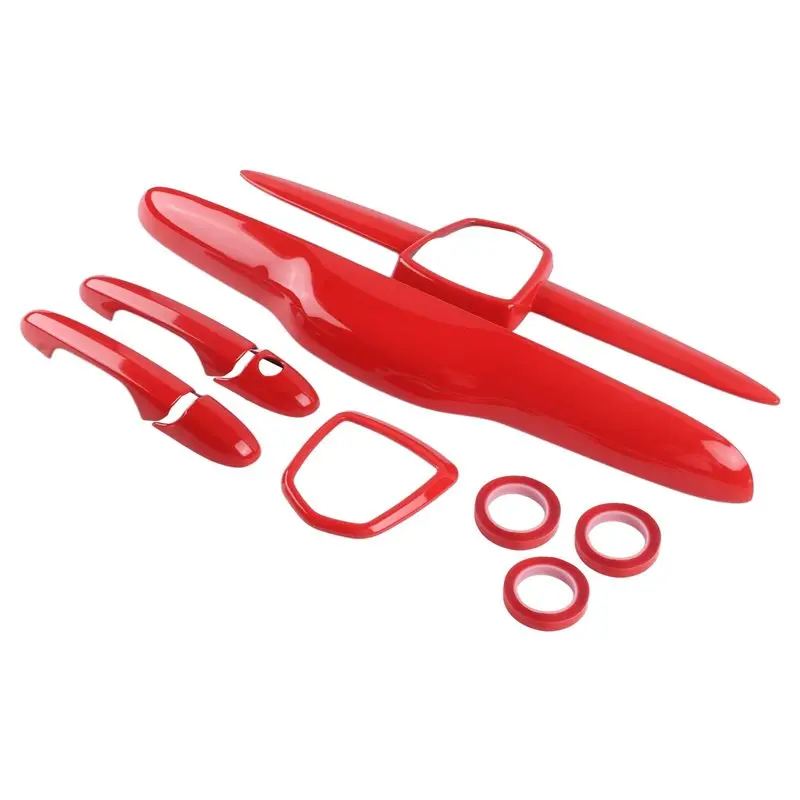 ABIB -Complete Exterior Cover Kit Front Rear Badge Cover+Trunk Handle Cover+Door Handle Cover For Fiat Abarth 500 595 695 Red