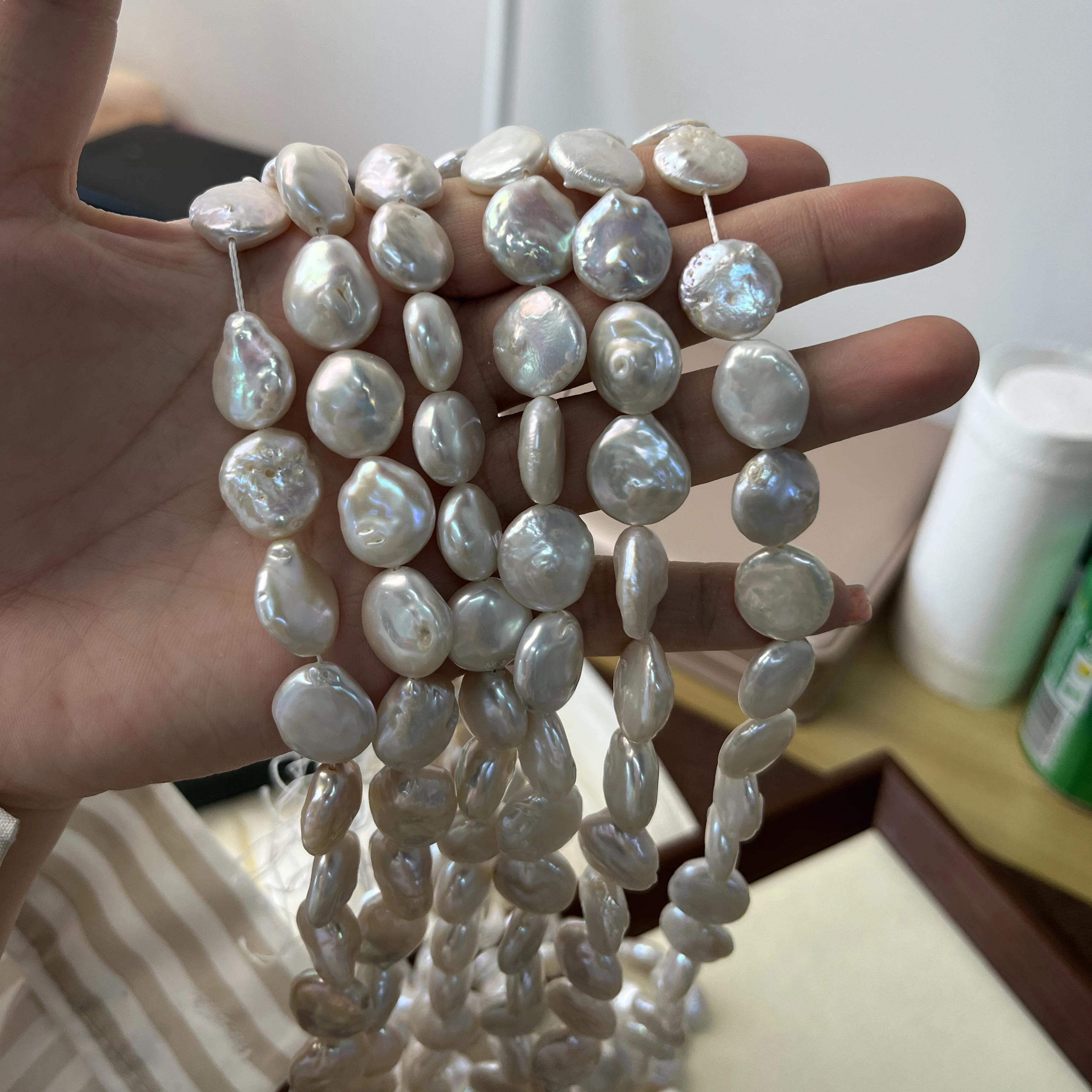 

10-11mm AAAAA Natural FreshwaterWhite Button Oval Pearl Bead Jewelry Make DIY Necklace Bracelet Accessories Gift Wedding Women