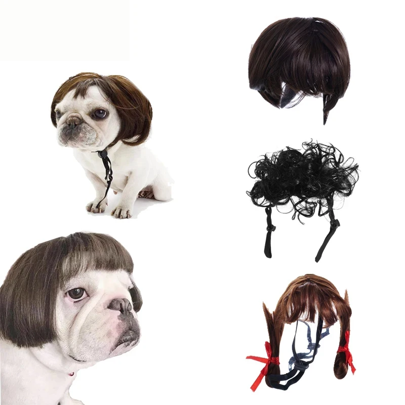 Halloowen Pet Wigs Cosplay Props Dog Cat Cross-Dressing Hair Set Hat Costumes Head Accessories Christmas Prank Costumes DIY