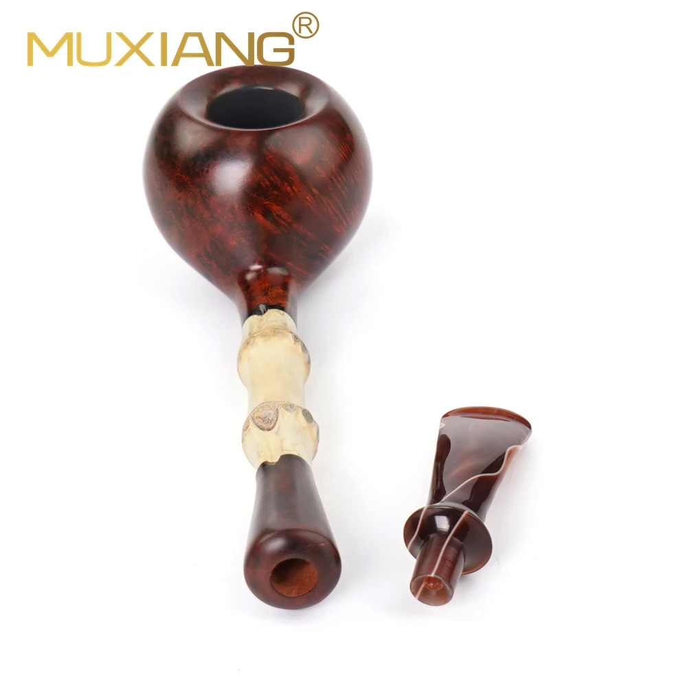 MUXIANG Handmade briar Wood Tobacco Pipe Long straight handle bamboo tobacco pipe acrylic colored pipe mouth Father's Day gift