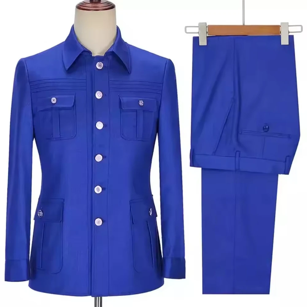 

Мужские костюмы королевского синего цвета, 2 предмета, комплекты с пиджаком, деловой, формальный, повседневный, для вечеринок, для певцов, женихов, на выпускной, костюм для мужчин, свадебная одежда для мужчин