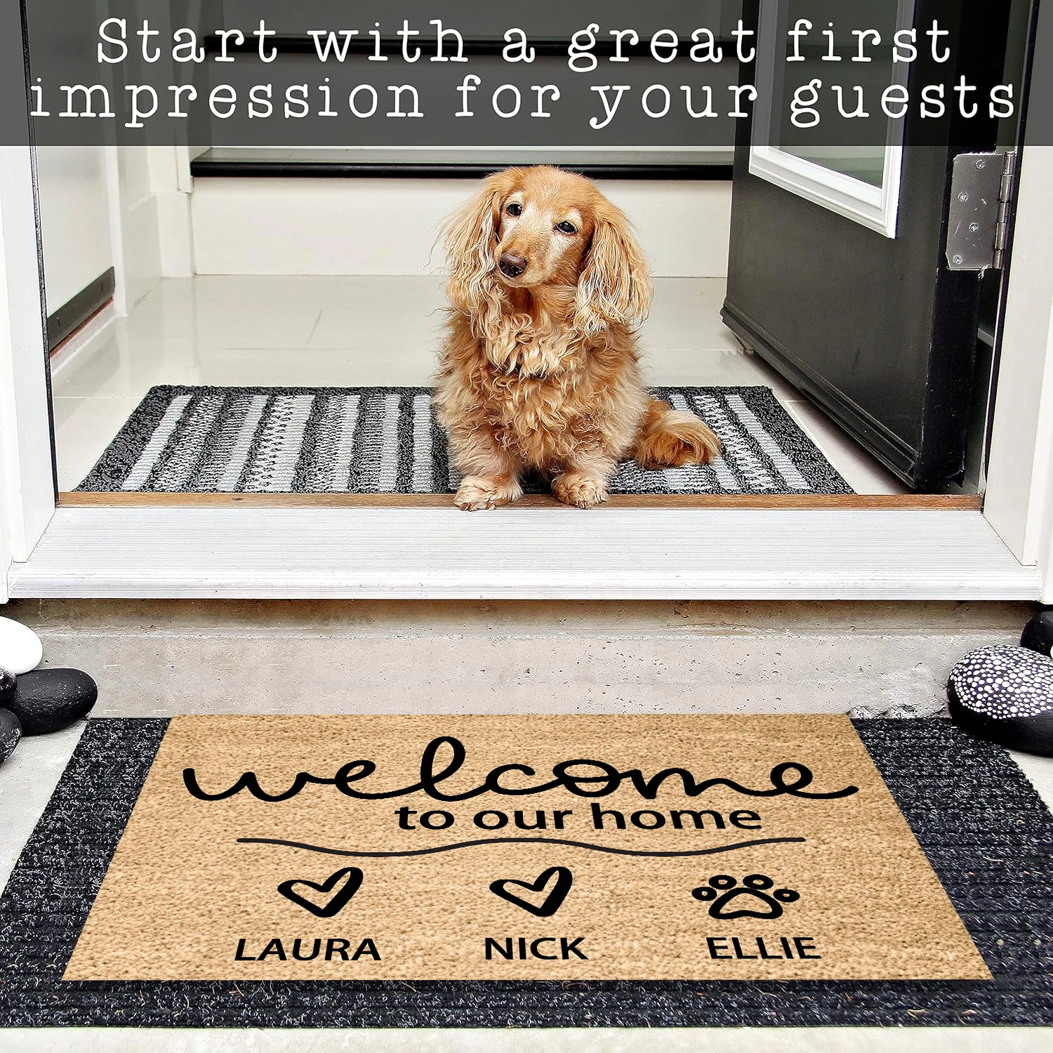 Custom Family & Pet Name Welcome Mat Rubber Anti Slip, Housewarming Gift Personalized Doormat Pet Lover Gift Personalized Gift