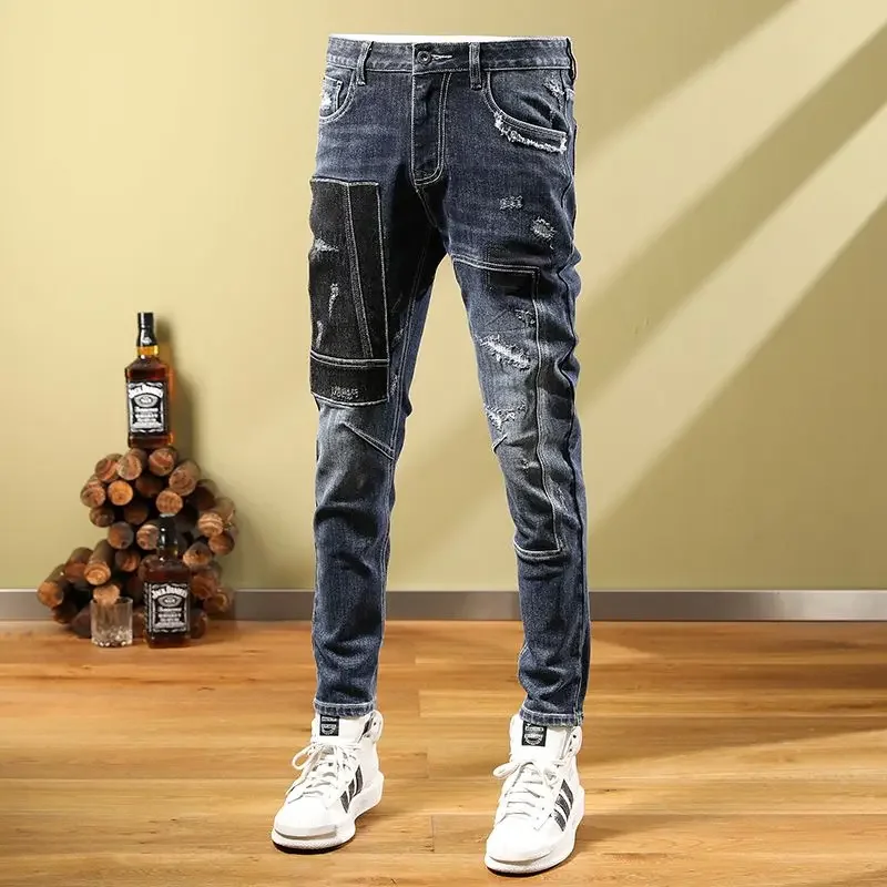 ポケット付きメンズカウボーイパンツ、ラグジュアリーデニム、ゴスレトロXsトラウザーズ、韓国ファッションワイドレッグY2kヴィンテージY 2kジーンズ