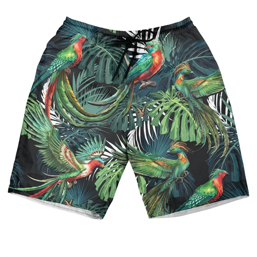 3D Printed Flamingo Parrot Toucan Beach Shorts For Men Plant Animal Pattern Short Pants Hawaiian Casual Streetwear Swim Trunks