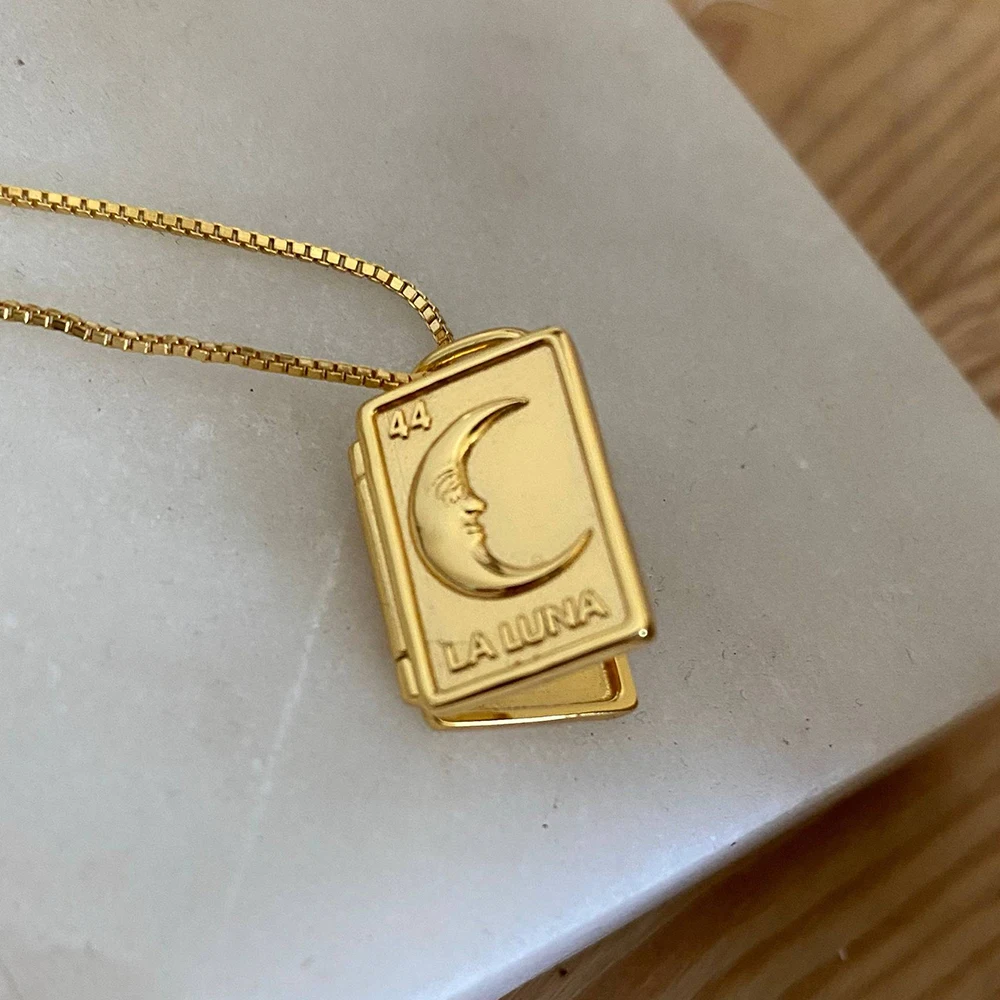 Vintage Moon Heart Square Geometric Photo Frame Locket Necklace for Women Stainless Steel Choker Necklaces Collar Jewelry Gifts