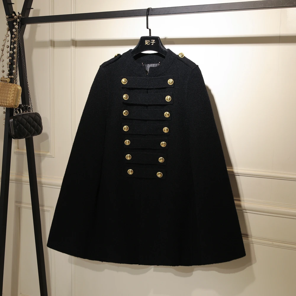 

Tweed Style Woolen Cloak Outwear Women's British Style Imitation Mink Velvet Coat Double Breated Cape Winter