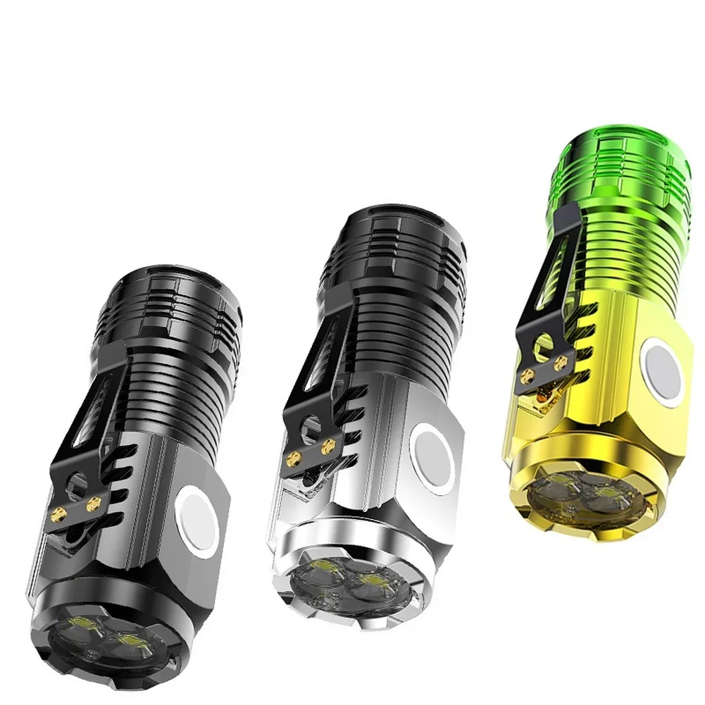 Drei-Augen-LED-Taschenlampe, superhell, 500 Lumen, wiederaufladbar, Typ C, magnetischer Clip, Stiftlicht für Camping, Wandern, Überlebenswerkzeug