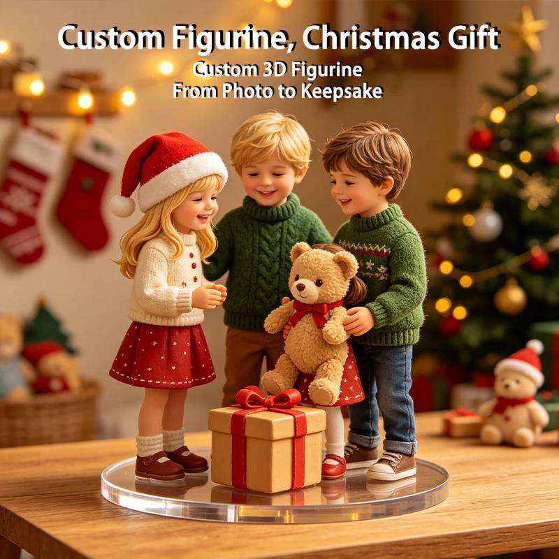 Custom 3D Printed Family Figurine From Photo, Personalized Christmas Keepsake Gift, Custom Portrait Statue Memorial Decoration
