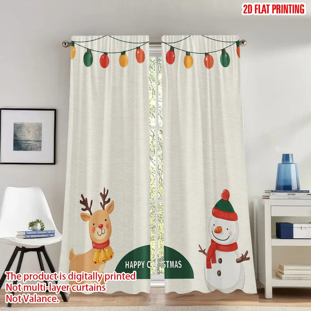 

2pcs 2D flat printing Merry Christmas Party Curtains Christmas Reindeer Snowman Digital Printed Polyester Drapes Festive Wall