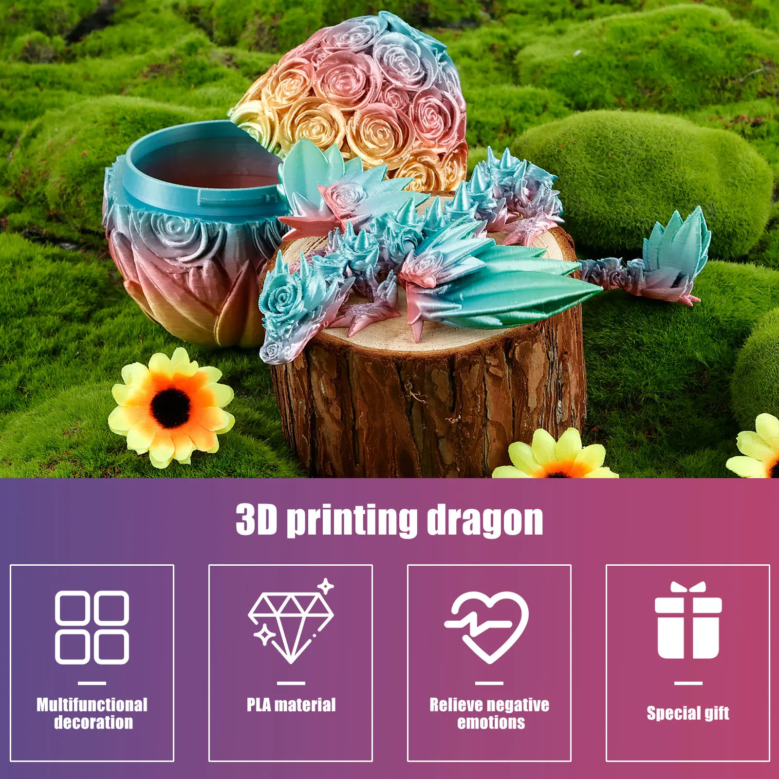 3D Printed Dragon Rose Dragon Eggs giunto mobile Vivid Dragon Toy Gifts draghi articolati Home Office Desktop Crafts Ornament