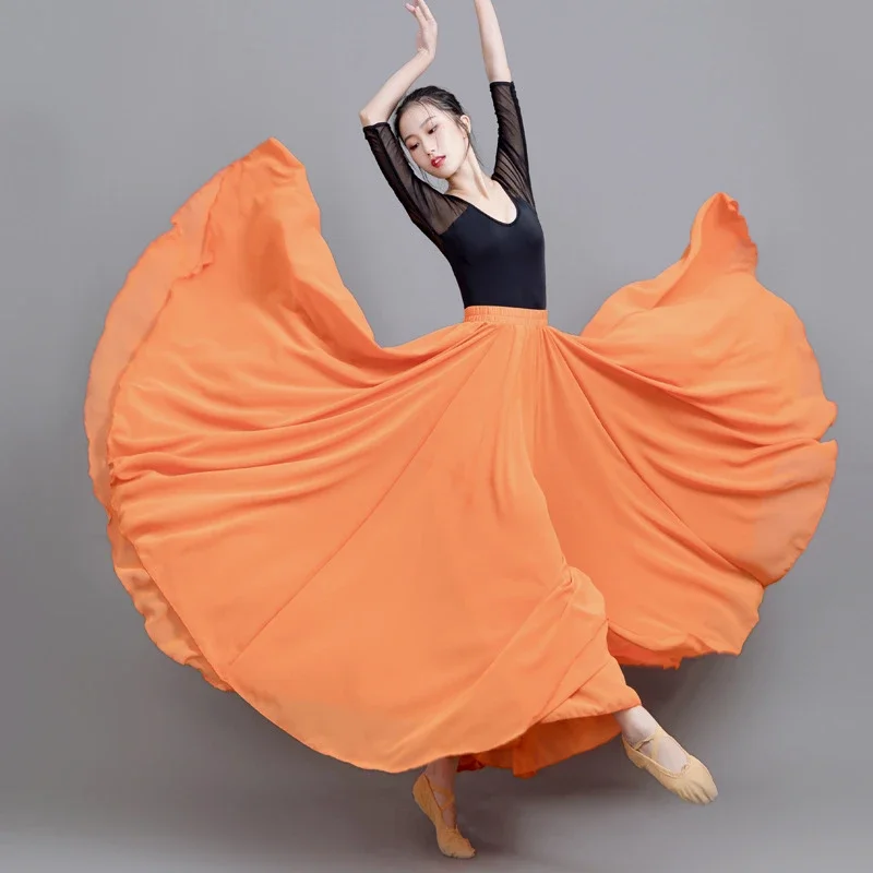 17 Color Flamenco Costume Belly Dance Chiffon Long Skirts 720 Degree Pendulum Skirt for Stage Evening Party Elegant Beach Skirt