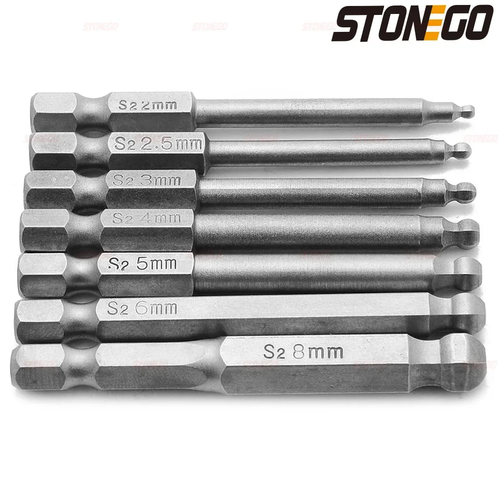 

STONEGO 1/4" Hex Shank 65mm/100mm Magnetic Ball End Hexagon Screwdriver Bits Drill Electric Screwdriver Set