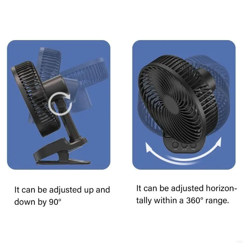 19 QE Head Fan USB Clip مروحة محمولة طاولة مروحة مروحة السرير مع 5 سرعات إعداد