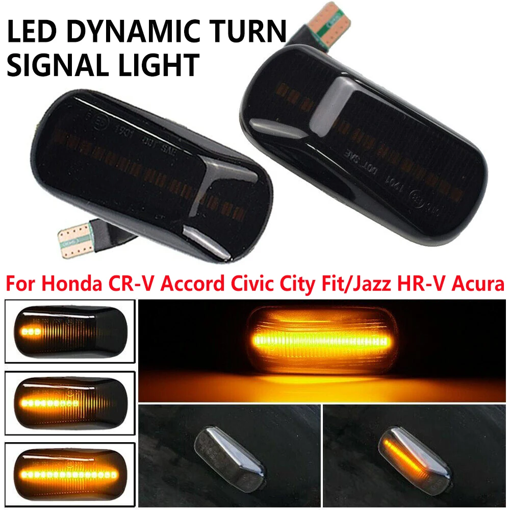 

2X Dynamic LED Turn Signal Side Marker Light for Honda CRV Accord Civic City Fit Jazz Stream HRV S2000 Odyssey Integra Acura RSX