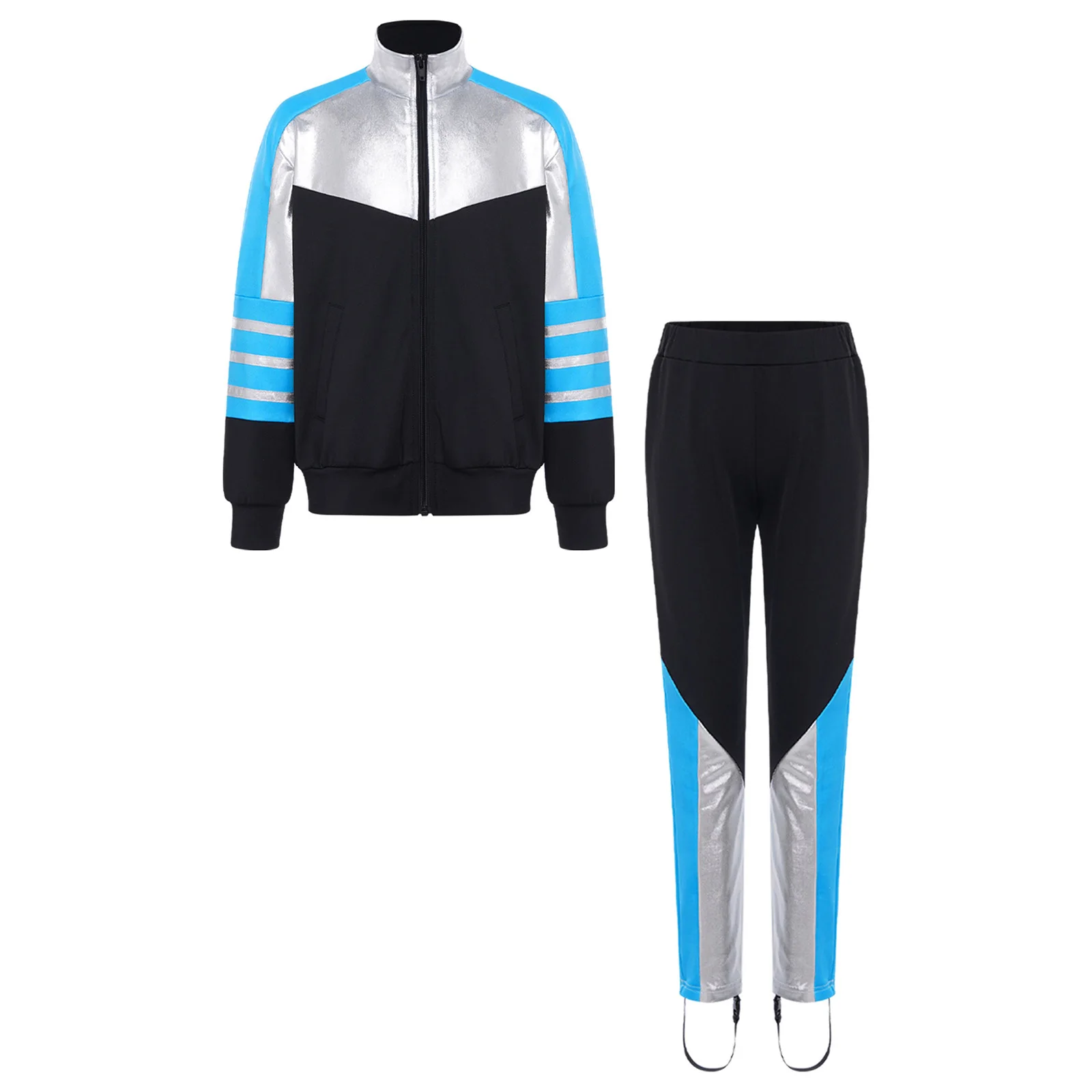 Kids Figure Skating Training Outfit for Boy Long Sleeve Fleece-Lined Jacket And Pants Set for Athletic Practice Performance Wear