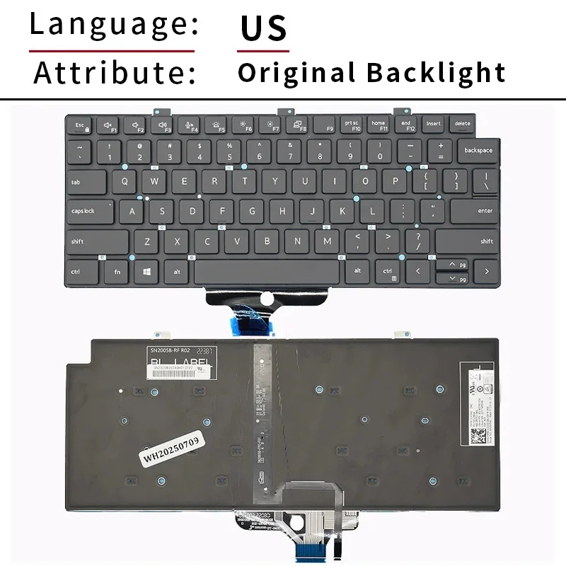 Replacement Backlit Laptop Keyboard for Dell Latitude 5320 5330 5340 5350 7320 7330 P133G US RU SP IT Layout