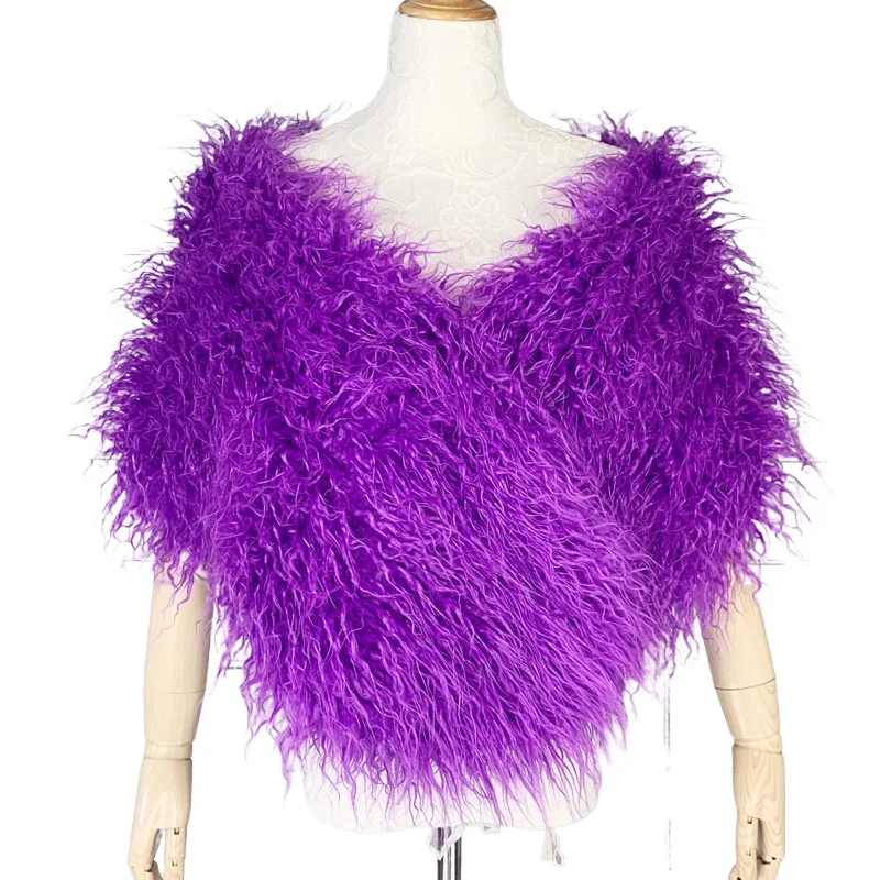 Tan Wool Long Hair Bridal Fur Shawl Nightclub Imitation Fur Bridesmaid Cloak Fur Dress Waistcoat