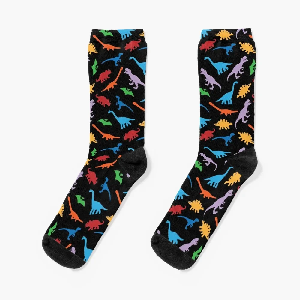 

7 Dinosaur Species Colorful Silhouette Transparent Background Pattern Socks FASHION Stockings Socks Woman Men's