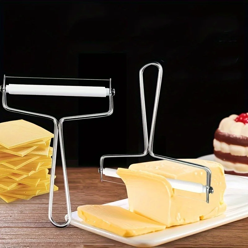 Stainless Steel Cheese Scraper and Cheese Slicer Kitchen Multi-functional Roller Cutter, Butter Wire Scraper