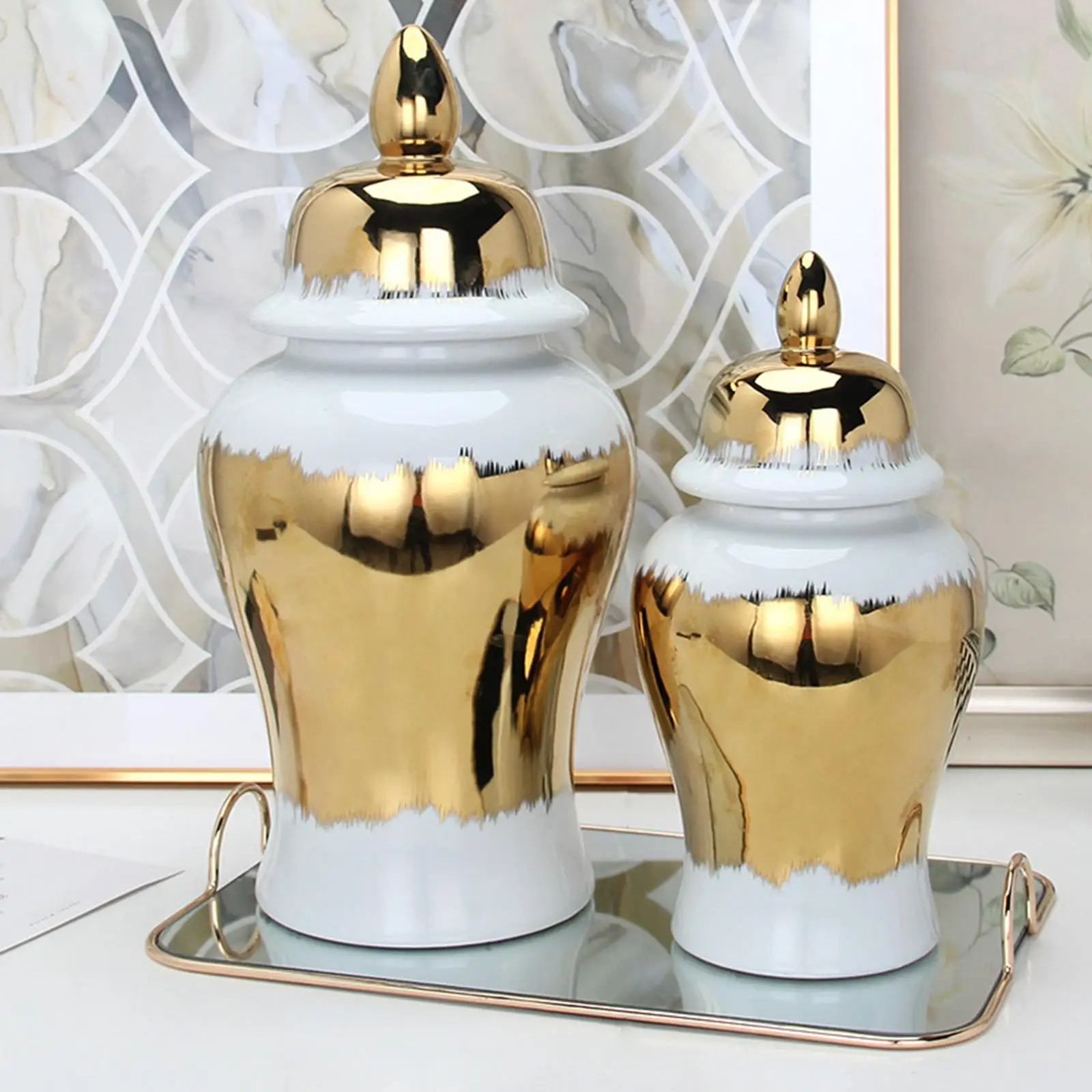 Ceramic Ginger Jar Tea Storage Jar with Lid Decorative Multi Purpose European