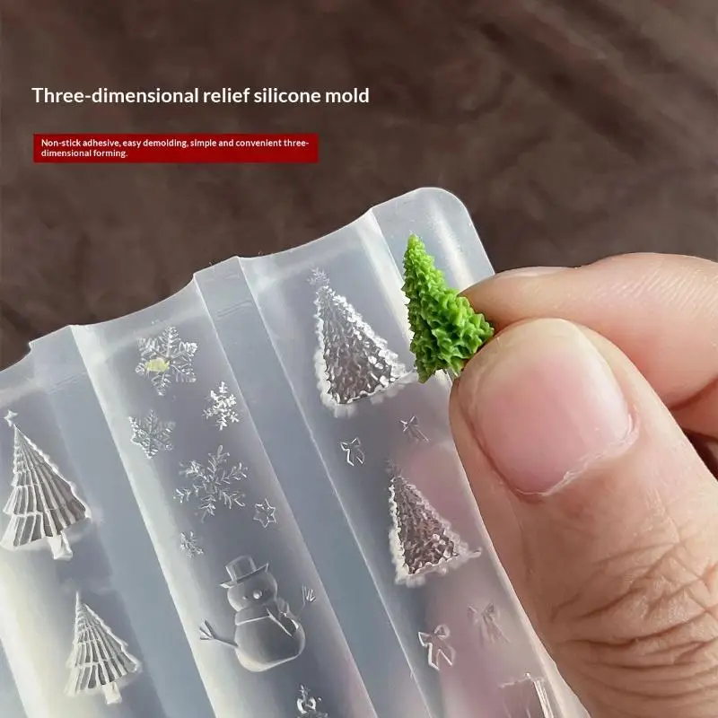 Weihnachts-Nagelkunst-Silikonform mit niedlichen Schneeflocken, Schneemännern und Schleifen für Feiertags-DIY-Maniküre, Geschenk für Mädchen – Detail 3