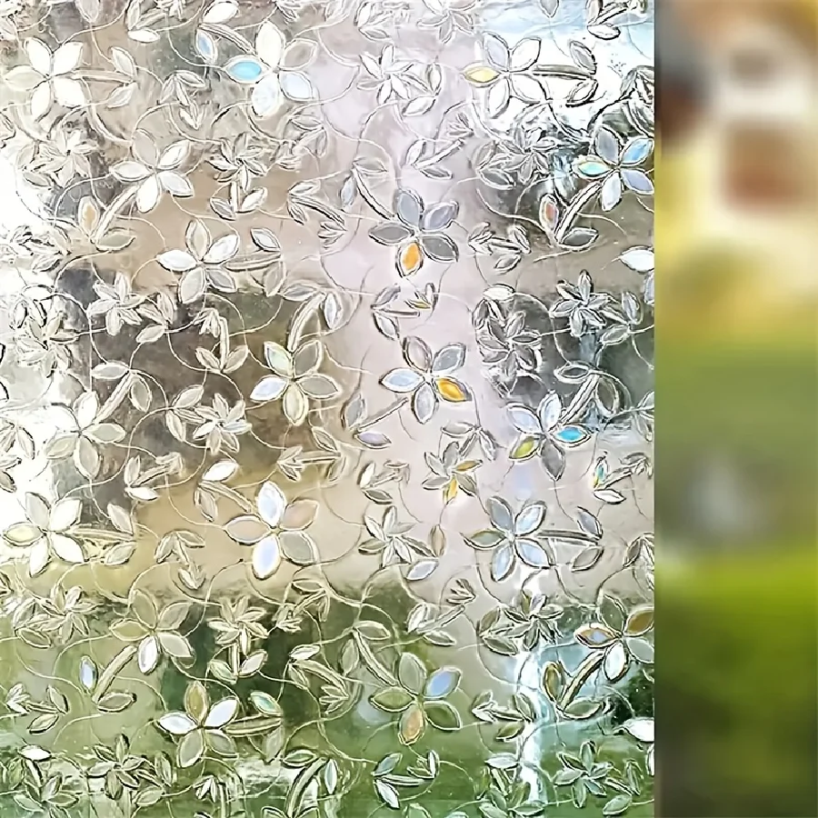 Floral Static Cling Window Film, Semi-Transparent Privacy Decorative Cover, 45/60cm Width for Home Office Bathroom